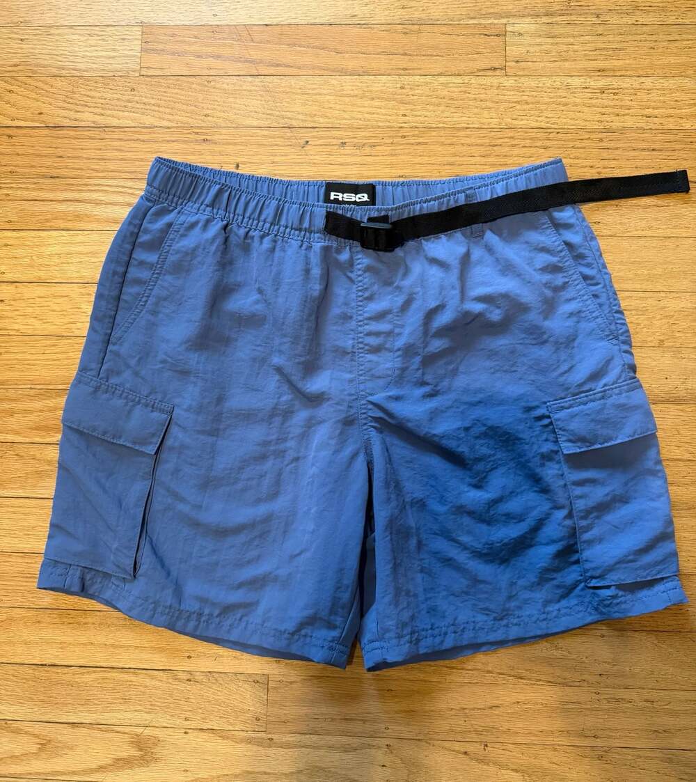 RSQ Men's Blue Nylon Cargo Shorts with Integrated Belt Size M